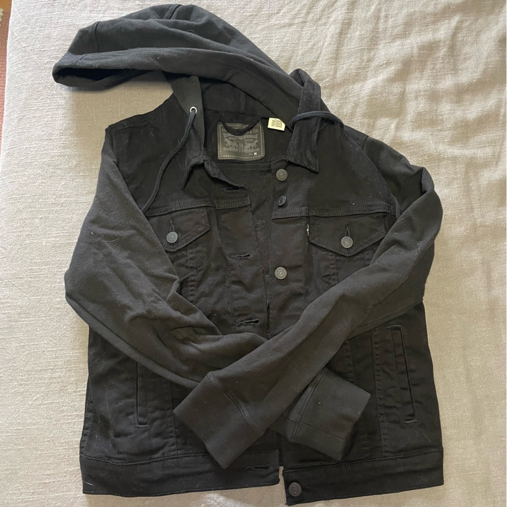 Levi’s Black Denim Jacket Hoodie Sz M